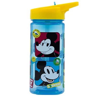 Imagen de Botella de agua reutilizable cuadrada con pajita incorporada 510 ml Mickey Mouse
