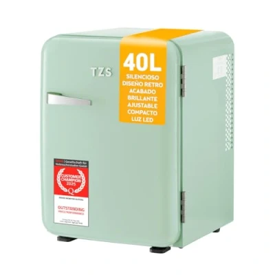Imagen de TZS First Austria Mini refrigerador silencioso Diseño retro Potencia de refrigeración ajustable Tirador puerta Sistema termoeléctrica 40L menta