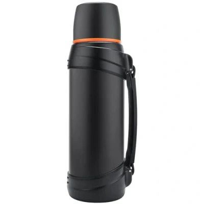Imagen de Olerd termo de 2,5 l, acero inoxidable, con 2 vasos, aislamiento doble pared, botella agua para camping, 24 horas caliente y fría (negro)