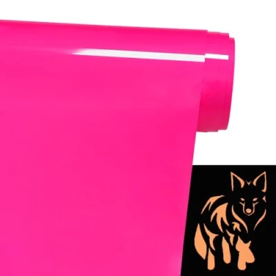 Imagen de FOSER Lámina para plóter textil, brilla en la oscuridad, 30,5 cm x 1,5 m, vinilo de transferencia calor (brilla color rosa)