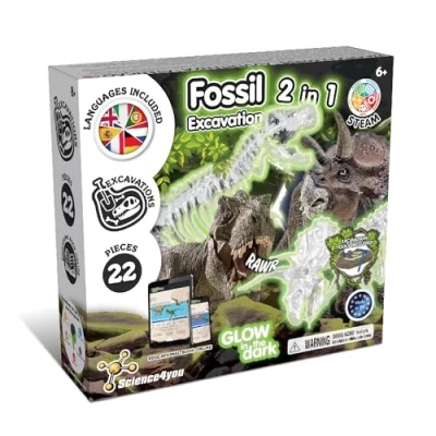 Imagen de Science4you Excavaciones Fósiles 2 en 1 Kit Paleontologia para Niños, Excava 22 Fosiles Que Brillan la Oscuridad de Dinosaurios, Juguete Educativo con Dinosaurios Niños 6 7 8 9
