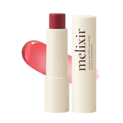 Imagen de Melixir Mantequilla labial vegana (12 colores) 0.13 oz, sin abejas, vaselina, barra de nutrición profunda a base plantas (05 Dewy Rose (teñida))