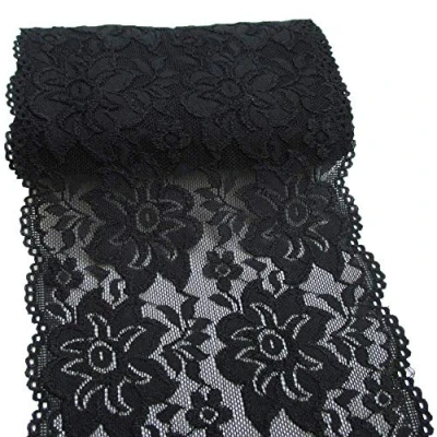 Imagen de Yulakes cinta elástica de encaje 4,5 m en blanco y negro, decorativa con flores para manualidades, lencería, vestido boda, decoración, 15 cm ancho, negro