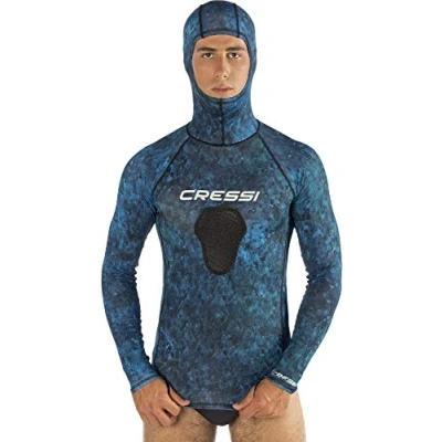Imagen de Cressi Hunter Hooded Rush Top Camiseta Rash Guard con Capucha para Deportes acuáticos, Unisex Adult, Verde Camuflaje, XXL