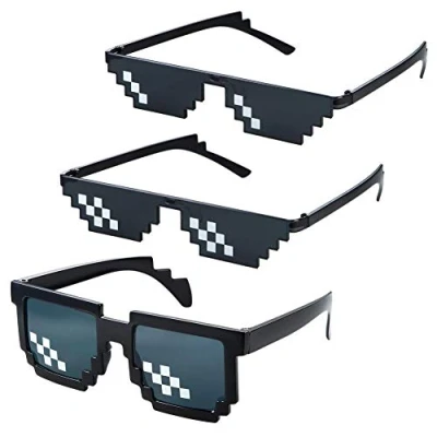 Imagen de Gafas de Sol Thug Life,3 Pack Pixeladas Mosaico MLG 8 Bit Style para hombres Mujeres Niños Decoración Fiesta Negro