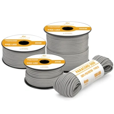 Imagen de Abma Cord Paracord 4mm 30m Cuerda 550 Tipo III 7 Hebras para Al Aire Libre, Supervivencia, Camping, Bricolaje MAX. 250 kg Gris