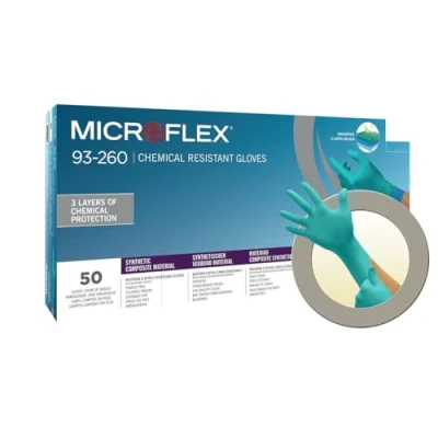 Imagen de Ansell Microflex 93 260 Guantes Desechables de Nitrilo y Neopreno, Resistentes a Químicos Agresivos, Protección Superior con Sensibilidad Táctil Mejorada, Talla M (6 Guantes)