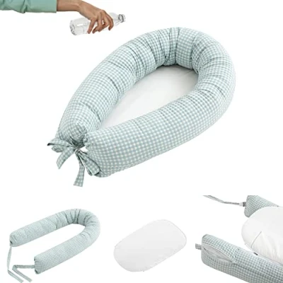 Imagen de COOL · DREAMS Cuna Nido Bebe Recien Nacido. Cojin con Base Impermeable, desenfundable y Lavable 100% algodón hipoalergénico. Certificado Oeko Tex (Quartz Vichy) CoolDreams