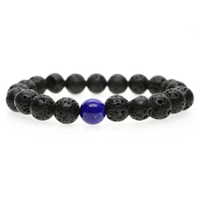 Imagen de COAI® Pulsera de Cuentas Mala Meditación Lava y Lapislázuli para Hombre 10mm
