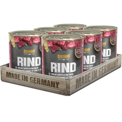 Imagen de Belcando Super Premium Lata [6x800g Ternera con Patatas y Guisantes] Comida húmeda para Perros Alimento húmedo Completo de Todas Las Razas