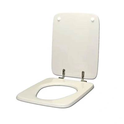 Imagen de Ideal Standard Tapa y asiento para inodoro con bisagra cromada, blanco, modelo Velara