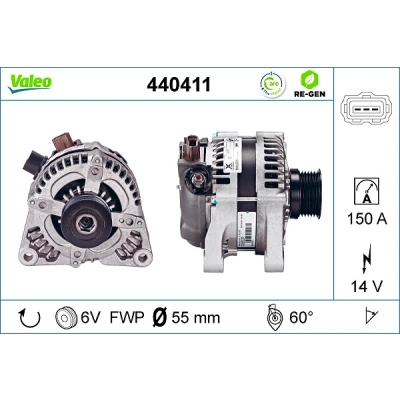 Imagen de VALEO 440411 Alternador 14V 150A FORD: Focus 2, FIESTA 5, C Max, VOLVO: V50, S40 II, C30 norauto, oscaro, mister auto
