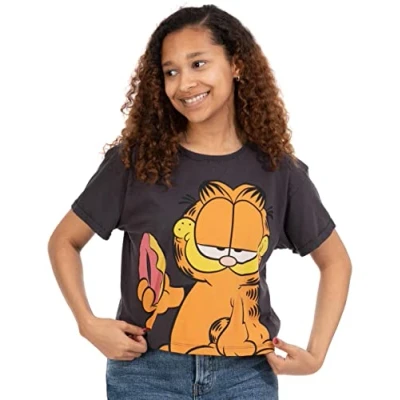 Imagen de Garfield Camiseta Cortada Mujer Damas Donut Carbón Top Ropa