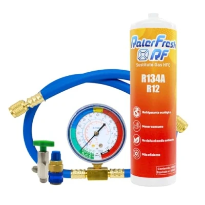 Imagen de Gas Refrigerante Organico para Aire Acondicionado Coche Ralerfresh RF equivalente a 1000gr sustituto de los gases R134a y R12 (Botella + Manometro con manguera 1 Conector)