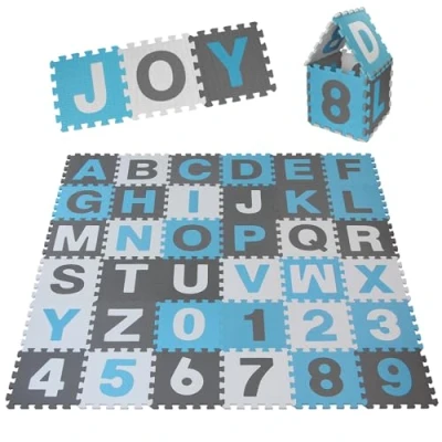 Imagen de ALPIDEX Alfombra Puzzle Infantil 36 Piezas Alfombrilla Suave Bebe Juego Suelo Niños Goma EVA Letras Números Rompecabezas, Color:Azul