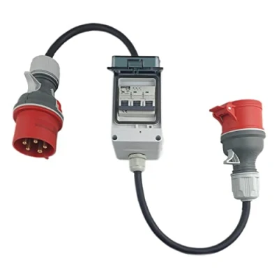 Imagen de RoadEu Adaptador CEE de 32A a 16A alimentación clavija toma con disyuntor C Cable goma 5x2 5 mm 1 metro alargador m