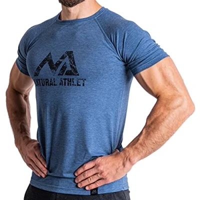 Imagen de Natural Athlet Camiseta de fitness corte entallado para hombre larga secado rápido gimnasio culturismo, entrenamiento fuerza y deporte, azul, M