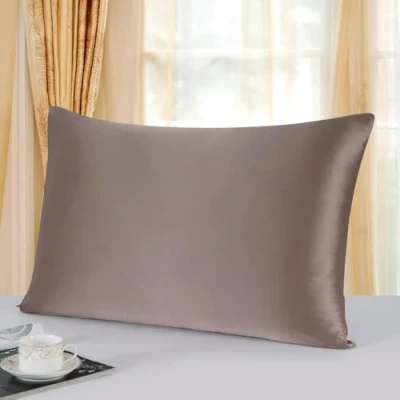 Imagen de townssilk Funda de almohada reversible, 100 % seda morera pura 19 mommes, para la salud del cabello y piel, 1 unidad, 50 x 70 cm, con cremallera oculta, 600 hilos, gris/púrpura