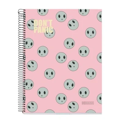 Imagen de Miquelrius Cuaderno A4, 140 Hojas de 70 g/m², Rayado horizontal 7 mm, 4 Franjas colores, Taladros, Cubierta rígida, Colección Don&#039;t Panic