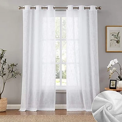 Imagen de Carvapet Cortinas Visillos Blancas Translucidas de Salon y Dormitorio 2 Piezas, 140 x 225cm