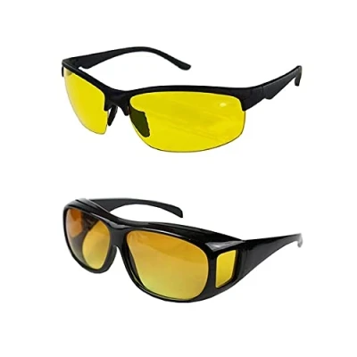 Imagen de Boolavard Paquete de 2 lentes visión nocturna para conducir, sol polarizados antirreflejos, unisex, UV400, Lente amarilla, 55m