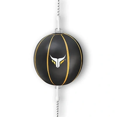 Imagen de Mytra Fusion Double End Speed ​​Ball Bolsa de velocidad piel auténtica MMA Training Punching Boxing (Black/Gold)