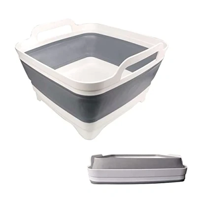 Imagen de ddLUCK Lavabo plegable con tapón de vaciado y asas transporte, gran capacidad 9 l, fregadero camping para verduras, frutas, alimentos, lavandería (gris)
