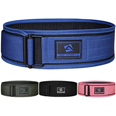 Imagen de AQF Cinturon Lumbar Gimnasio, 4&quot;/10.2cm Nylon Autobloqueante Cinturón Powerlifting, Soporte Faja Gym Para Musculacion, Entrenamiento Funcional, Sentadillas, Peso Lifting Belt Hombre Mujer (L, Azul)