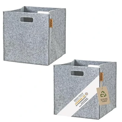 Imagen de MIQIO® caja de almacenamiento diseño tela fieltro, juego 2 cestas almacenamiento, plegable 30 x cm, organizador para estantería Kallax, gris claro y negro