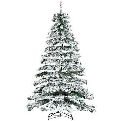 Imagen de HOMCOM Árbol de Navidad 225 cm Artificial Nevado con 1083 Ramas y Soporte Metal Navideño para Salón Verde Blanco
