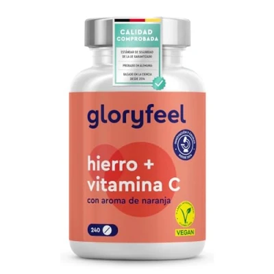 Imagen de Hierro con Vitamina C (40mg) 240 Tabletas Bisglicinato de + Natural (Acerola) quelado bien tolerado Vegano, sin aditivos, fabricado en Alemania