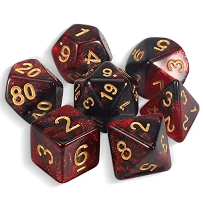 Imagen de QMAY DND Dice Juego de 7 Dados poliédricos para Dungeon y Dragons MTG RPG D&amp;D D20, D12, D10, D%, D8, D6, D4 (Rojo Negro)
