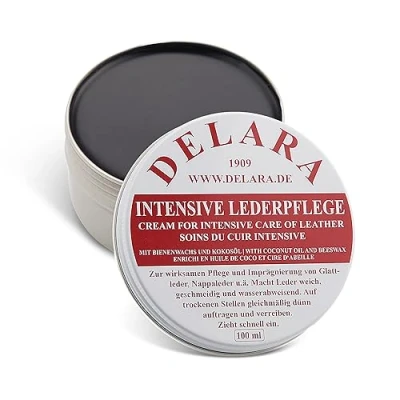 Imagen de DELARA Cuidado intensivo para cuero negro, 100 ml, impregna y protege el de forma muy eficaz; nueva fórmula con aceite coco alta calidad cera abeja. Fabricado en Alemania