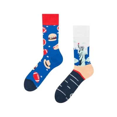 Imagen de Dedoles Calcetines Unisex Hombre Mujer y Niños Algodón muchos diseños divertidos Fútbol Bicicleta diferente izquierda derecha, color: Azul, diseño: Estados Unidos, tamaño: 35 38
