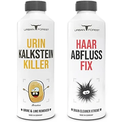 Imagen de Desatascador de tuberías + limpiador inodoro como eliminador orina extrafuerte, sin desagüe, con fórmula eliminación pelo Urban Forest 2 x 1000 ml