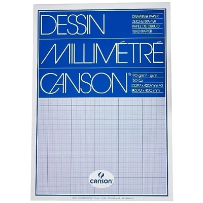 Imagen de C200067111 Bloc Enc A3, 50 Hojas, Canson Milimetrado 90g Azul, 29.7x42cm