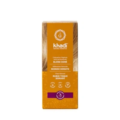 Imagen de khadi rubio TOQUE dorado tinte natural, coloración capilar con brillo de a cobrizo brillante, color vegetal 100% vegetales, naturales y vegano, cosmética 100g