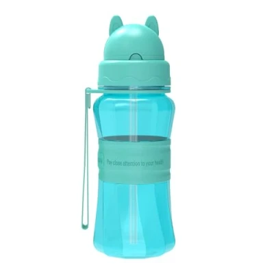 Imagen de Sigdio Botella de Agua Niños y Niñas Sin BPA Tritan Deporte con Pajita correa para Infantil, Escuela, Corrida, Senderismo Actividades al Aire (Azul cielo)