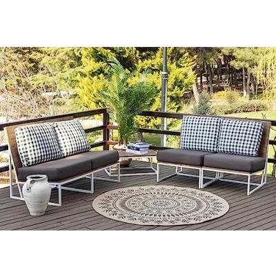 Imagen de Surya Alfombra Exterior/Interior Terraza Geométrica Tavira Alfombras de Boho Resistente a los Rayos UV y Las Manchas Grande 100cm Redonda, Beige Negro