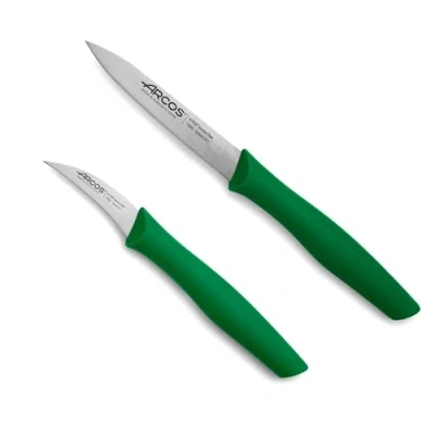 Imagen de Arcos Set 2 Cuchillos Peladores. Peladores Acero Inoxidable y Mango Ergonómico Polipropileno para Cortar Frutas, Verduras Tubérculos. Serie Nova. Color Verde.