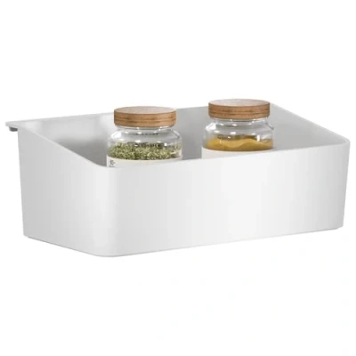 Imagen de tesa Accesorios de Cocina, Organizador Recipiente Autoadhesivo para Organizar la Cocina Contenedor Almacenar Especias con Adaptador, Montaje en Pared sin Taladrar Blanco