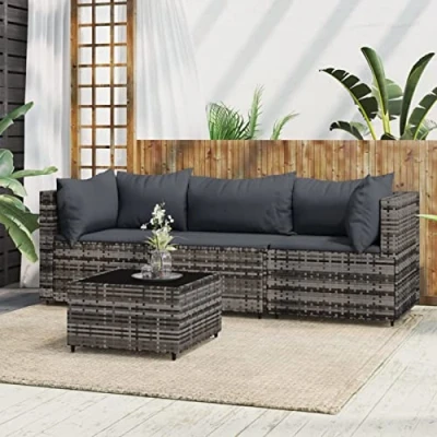 Imagen de Iiaky Set de Muebles jardín 4 pzas y Cojines Jardin Exterior Conjunto Garden Furniture ratán sintético Gris 319767