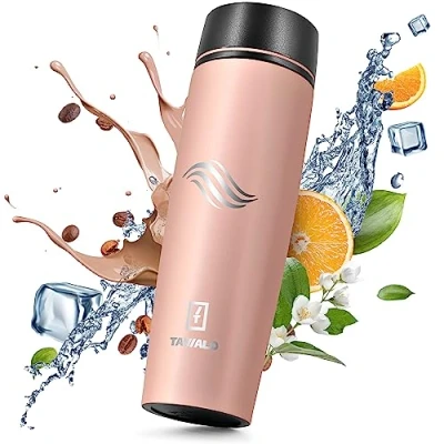 Imagen de TAVIALO Botella de Agua Acero Inox Termica 460ML. Ecológica Sin Bpa. Con aislamiento frío/calor. Práctica Ligera y Elegante. Lavable en lavavajillas. (rosa pálido)