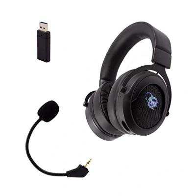 Imagen de CoolBox DeepGaming Cascos Gaming Inalámbricos G01 Pro Auriculares para PS4, PS5, PC, MacOS, Nintendo Switch. Micrófono Extraíble, Autonomía hasta 12 Horas. Negro