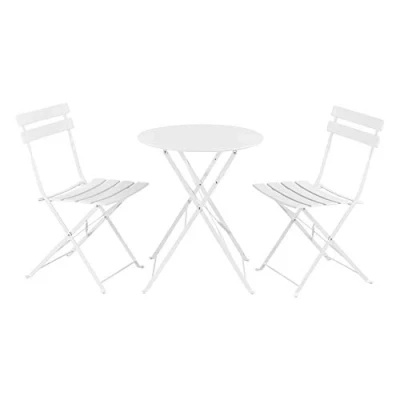 Imagen de [en.casa] Set Bistro 71 x 60 cm de Muebles jardín 3 Piezas Conjunto Exterior Mesa Redonda con 2 Sillas Plegables Centro Acero Blanco