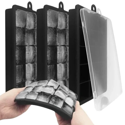 Imagen de Zeripikfoasp 4 Piezas Cubiteras para Hielo Grande, Hielera con Tapa, Cubitera Silicona Sin BPA, Moldes Cubitos de Hielo, Molde Bandeja Bebidas Frías, Whisky, Cócteles