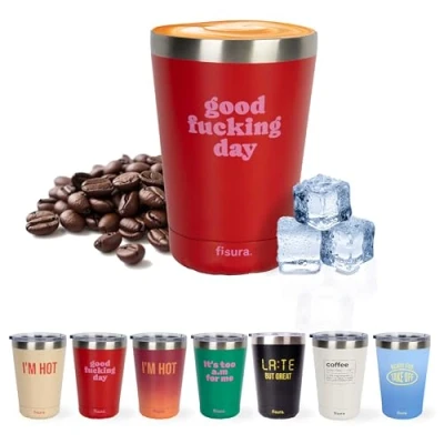 Imagen de Fisura Vaso termo original. café para llevar granate. Taza de 310 ml. térmica acero inoxidable. Libre BPA. coche. (Day, rojo)