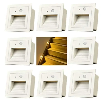 Imagen de 3W luces de escalera LED con luminaria empotrada en la pared empotrable el, aluminio, 230V (8pcs warm white/with bodysensor, white cover) …