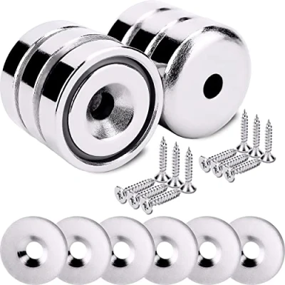Imagen de Sensei 6 piezas Imán de neodimio redondo 16x5 mm, con agujero para tornillo, kg fuerza atracción + arandelas acero 12 tornillos incluidos