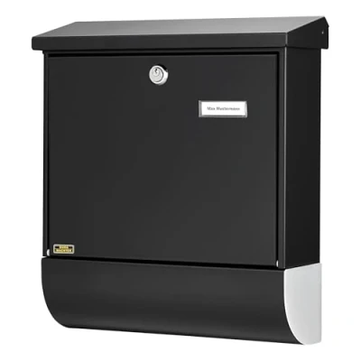 Imagen de BURG WÄCHTER Buzón con portaperiódicos y placa Para nombre, Acero galvanizado, formatos hasta DIN C4, Incl. 2 llaves, Set Vario S, Negro (similar a RAL 9005)